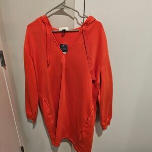 Orange Hooded Sweatshirt Dress
